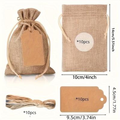 TEMU 30pcs Gift Bags With Drawstring And Labels - 4x6 Inch Reusable, Suitable For Wedding Favors, Party Jewelry Pouches, Christmas Diy Crafts, Best For Christmas Image
