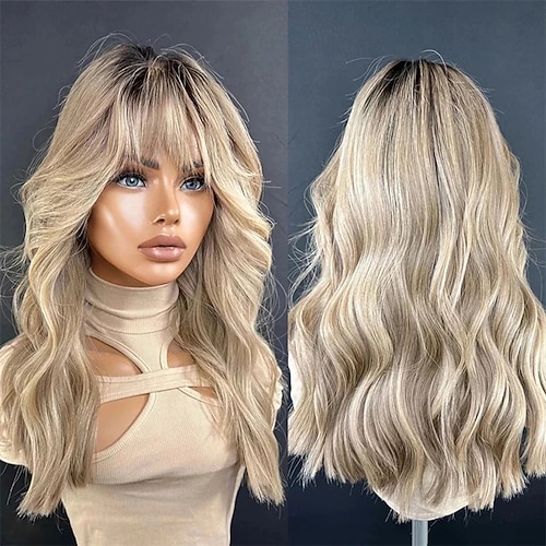 brasilianisches Remy-Menschenhaar, Ombre-Haar, 5 x 5 Spitzenverschluss, klebefreie Perücken mit Babyhaar für Frauen, hervorgehobene gewellte blonde 13 x 4 Spitzenfront-Menschenhaarperücke mit Pony Image