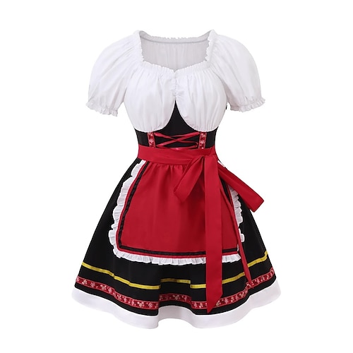 Karneval Oktoberfestbier Kleid Dirndl Trachtenkleider Oktoberfest / Bier Bayerisch Wiesn Wiesn Damen Stoff im traditionellen Stil Kleid Schürze Image