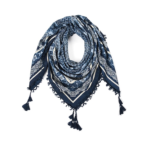 Quadratischer Boho-Schal für Damen mit Quasten – leichter Schal aus Baumwollmischung mit ethnischem Aufdruck für lässige Outfits, Reisen und Festivals Image