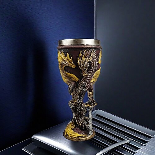 Mittelalterlicher Weinkelch mit Drachenschwert, Rotweinglas mit 3D-Drachenstiel und Edelstahl-Innenfutter, Fantasy-Bargeschirr-Geschenk für Männer und Frauen Image