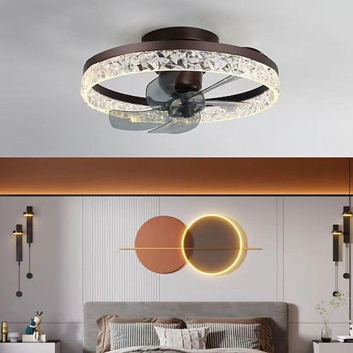 Deckenventilator mit Lichtern 19,7 dimmbare LED 3 Farben 6 Geschwindigkeiten Timing Wendeflügel mit Fernbedienung, Haushaltsventilator-Kronleuchter, flacher Deckeneinbau-Deckenventilator für den Image