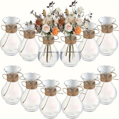 TEMU 12pcs Vintage Style Plastic Vases, Mini Hyacinth Avocado Flower Growth Bud Vases Bulk, Cute Small Flower Bulb Plant Containers For Wedding Living Room Table Decoration, Floor-vase Image