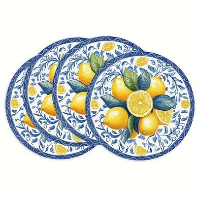 TEMU Set Of 4, Featuring A Linen Lemon Design, Suitable For Machine Washing, Ideal For Home Dining And Cutlery Decor, Kitchen Table Accessories Measuring 15 Inches. Image