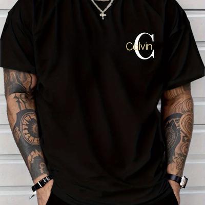 TEMU Men's Casual Sports Short Sleeve T-shirt - Polyester, Lightweight 180g/㎡, Regular Fit Round Neck, Unique Gelvia Print, Machine Washable, Ideal For Workout And Leisure Wea Image