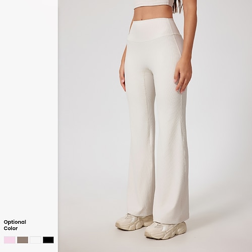 Damen Pilates-Leggings Fitnesshose Sporthosen Ausgebreitet Pilates Laufen Fitness Hosen Einfarbig Schwarz Weiß Rosa Herbst Winter Sport Sportkleidung Mikroelastisch Image