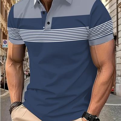 TEMU [summer Style] Men's 2025 Trendy Striped Business Casual Shirt - Short Sleeve, Regular Fit, Stretch Fabric, Summer Style, Casual Attire|short Sleeve Shirt| Stretch Fabric Image