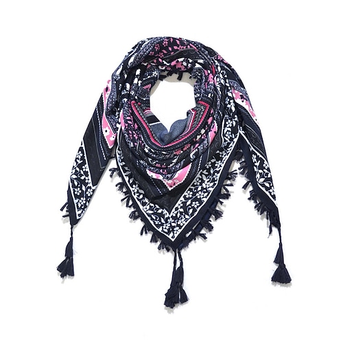 Quadratischer Boho-Schal für Damen mit Quasten – leichter Schal aus Baumwollmischung mit ethnischem Aufdruck für lässige Outfits, Reisen und Festivals Image