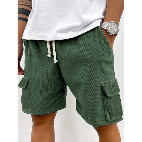 Herren Cargo-Shorts Sweat-Shorts Shorts Bermudashorts Cordshorts Kordelzug Elastischer Bund Mehrere Taschen Einfach Komfort Sport Knielang Outdoor Täglich Laufen Klassicher Stil Athleisure Schwarz Image