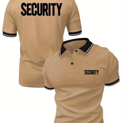 TEMU Men's Breathable Security Print Golf Shirt - Regular Fit, Short Sleeve, V-neck, Henley Collar, Breathable Polyester, Stylish Summer Wear For Golf & Outdoor Activities Image