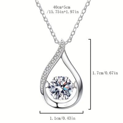 TEMU 1pc Women's Elegant Moissanite Pendant Necklace - Sparkling Round-cut Teardrop Design With Moissanite-accented Band, Versatile Party & Anniversary Jewelry Gift For Her, Luxury Accessory, Polished Image
