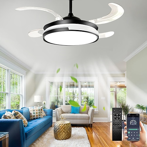 Deckenventilator mit Lichtern, 147 Zoll, dimmbare LED, 3 Farben, 6 Geschwindigkeiten, Timing, umkehrbare Flügel mit Fernbedienung, Ventilator-Kronleuchter für den Haushalt, flacher, bündig montierter Image
