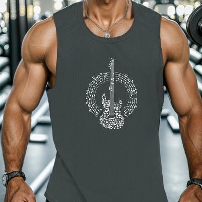 TEMU Guitar Print Summer Men's Quick Dry Moisture-wicking Breathable Tank Tops Bodybuilding Sports Sleeveless Shirts For Running Training Men's Clothing Image