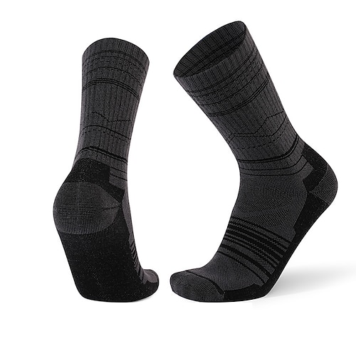 1 Paar Herren Socken aus Merinowolle Wandersocken laufsocken Thermowarm Atmungsaktiv Anti Blister Dicht Winter Außen mittlere Besatzung Patchwork Merino Wolle Schwarz Gelb Sahne für Ski / Snowboard Image