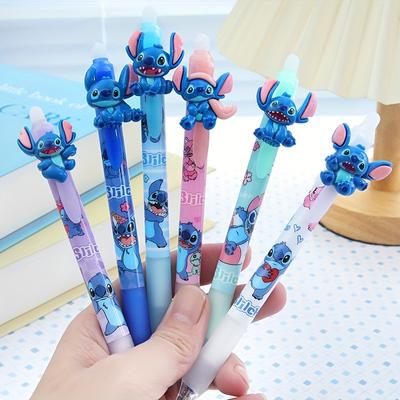TEMU 6pcs Of Stitch Erasable Pens, Blue Resin Push Pens, 0.5mm Cartoon Writing Pens, Stationery, Prizes. Image