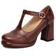 Gicoiz T Strap Mary Jane Ladies Block Heel Platform Pumps Round Toe Wedding Buckle Party Shoes Chunky High Heeled Yellow Size 7-41