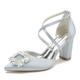 Gycdwjh Womens Closed Pointed Toe Bridal Shoes Block Chunky Heel Pumps Square Rhinestones Ankle Strap Wedding Business Dress Shoes,Silver,9 UK