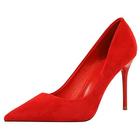 MiaZane Womens High Heel Pointed Toe Court Shoe Stiletto Heel Suede Dress Pumps Party Evening Prom Wedding Bridal Ladies Shoes,Red,9 UK