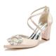 Gycdwjh Womens Closed Pointed Toe Bridal Shoes Block Chunky Heel Pumps Square Rhinestones Ankle Strap Wedding Business Dress Shoes,Champagne,4 UK