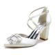 Gycdwjh Womens Closed Pointed Toe Bridal Shoes Block Chunky Heel Pumps Square Rhinestones Ankle Strap Wedding Business Dress Shoes,Ivory,10 UK