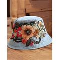 Cappello da pescatore in denim ricamato da donna – design floreale, elegante cappello estivo, perfetto per attività all'aperto, spiaggia e abbigliamento casual
