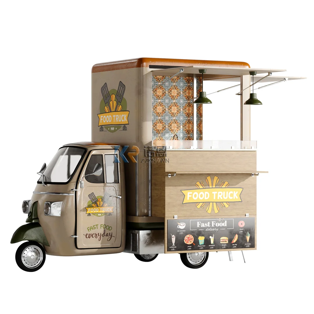 Camion de nourriture tricycle électrique, remorque de nourriture de cuisine complète, chariot de nourriture de singe de camion de café