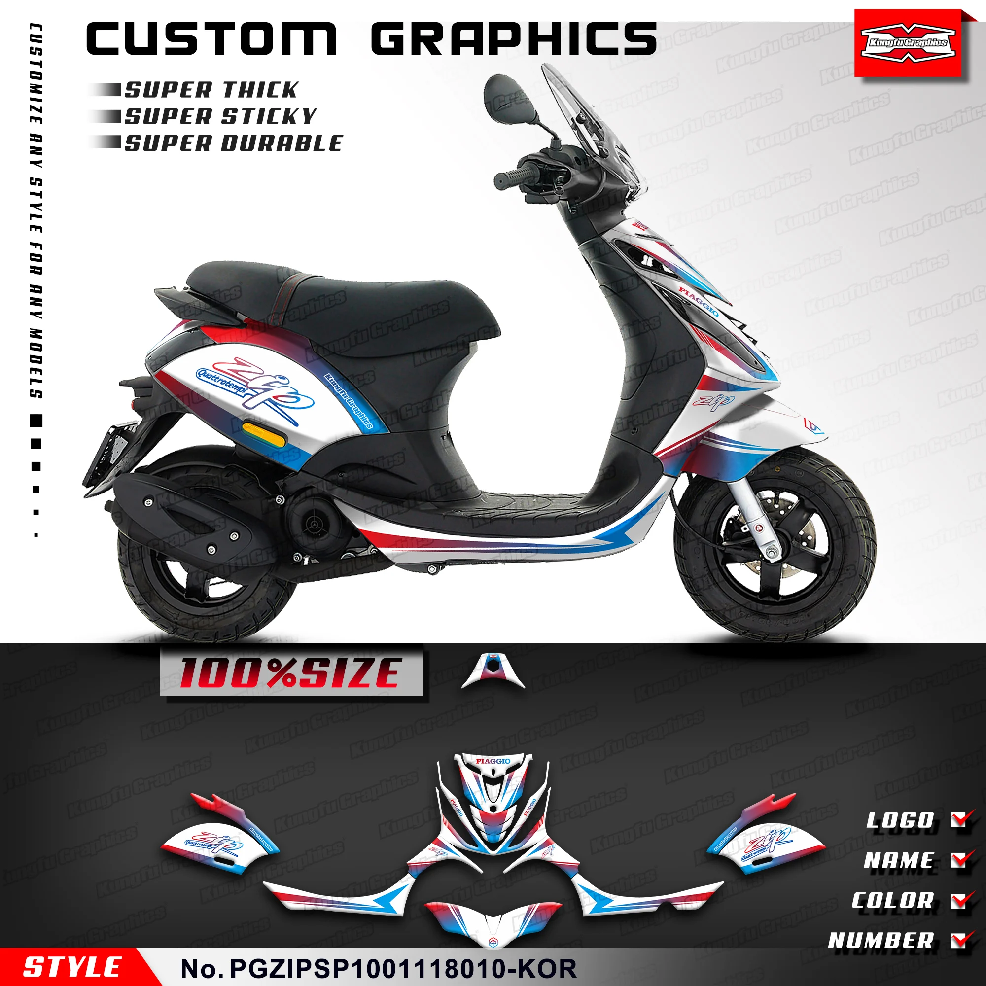 KUNGF GRAPHICS Scooter-Aufkleber, individuelle Vinyl-Aufkleber für Piaggio Zip 100 ZIP100 2011 2012 2013 2014 2015 2016 2017 2018, Zubehör Image