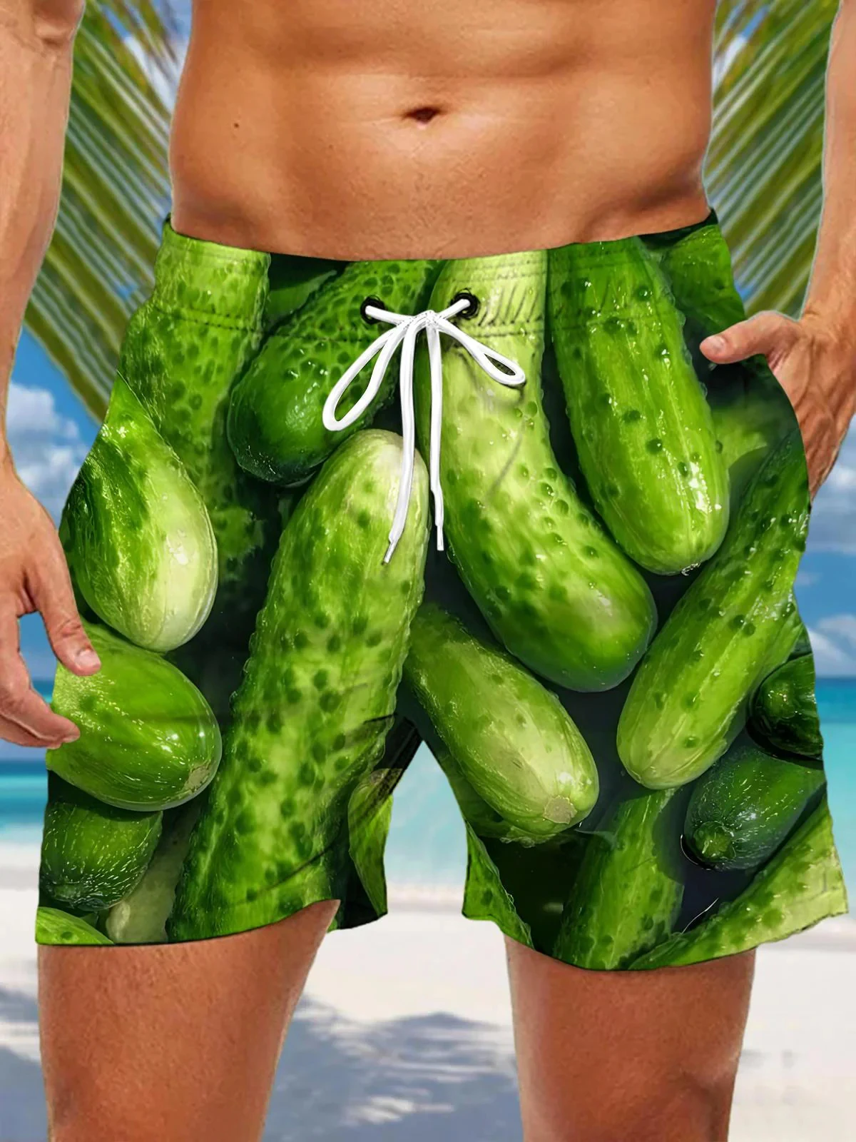 3D-Gemüse und Obst bedruckter Herren-Badeanzug, japanische Fische, Hawaii-Shorts, Herren-Sommer-Badeshorts, Kordelzug, lässige Shorts Image