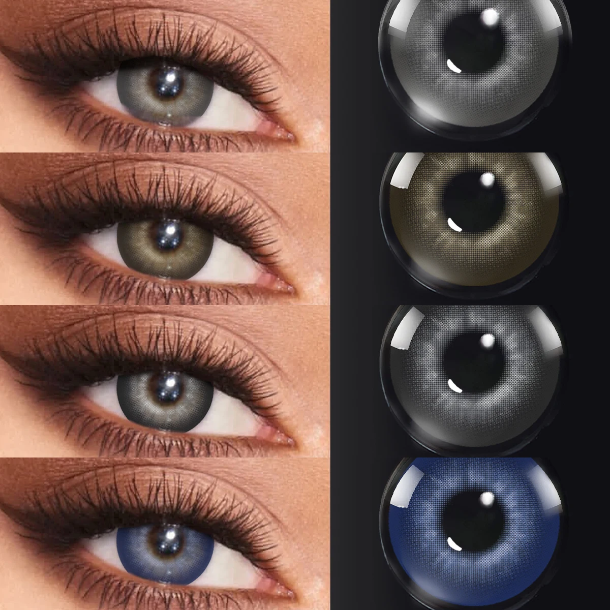 VISUASHOW Natürliche farbige Linsen, modische blaue Farblinse für Augen, Make-up, Schönheit, graue Schüler, Kosmetik, 6 Monate, tragen schwarze Linse