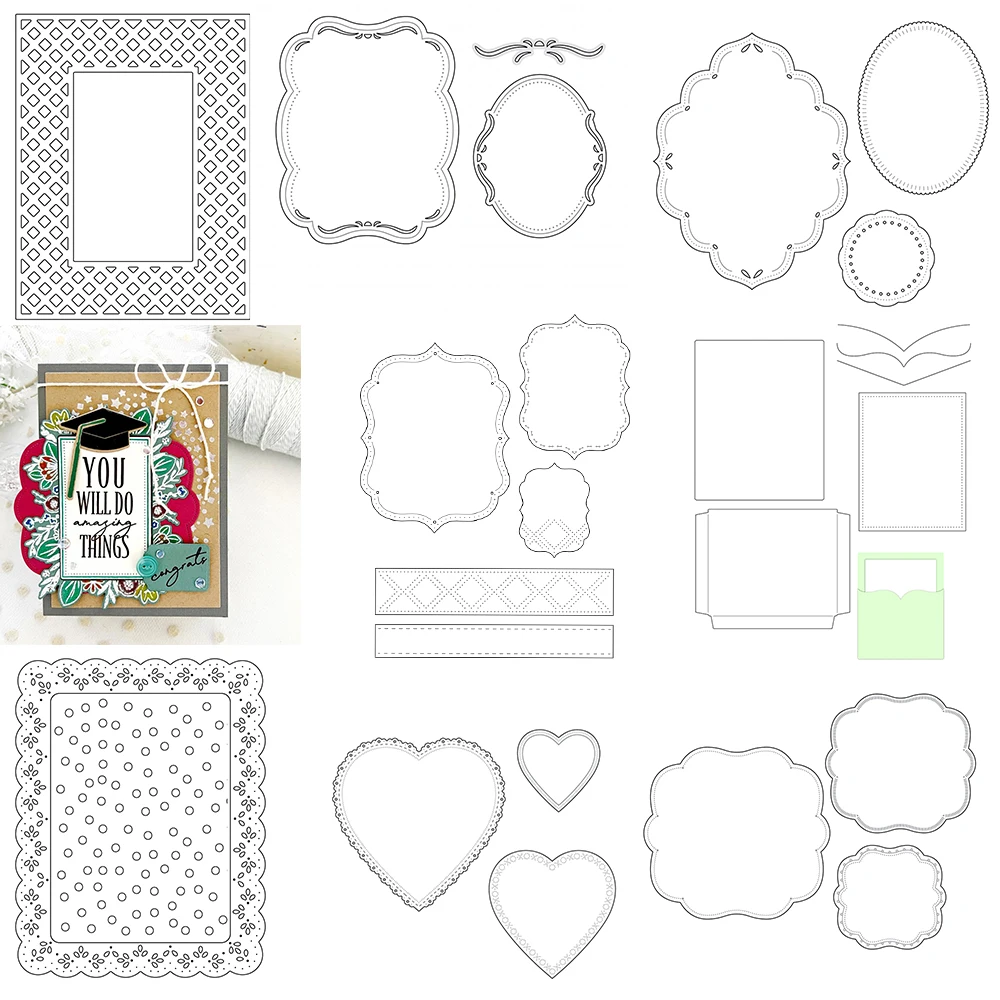 Geschichtete schöne Halterung Stanzformen Set gewellter Rahmen für DIY Scrapbooking Papier Dekoration handgemachte Kartenherstellung Vorlage Image