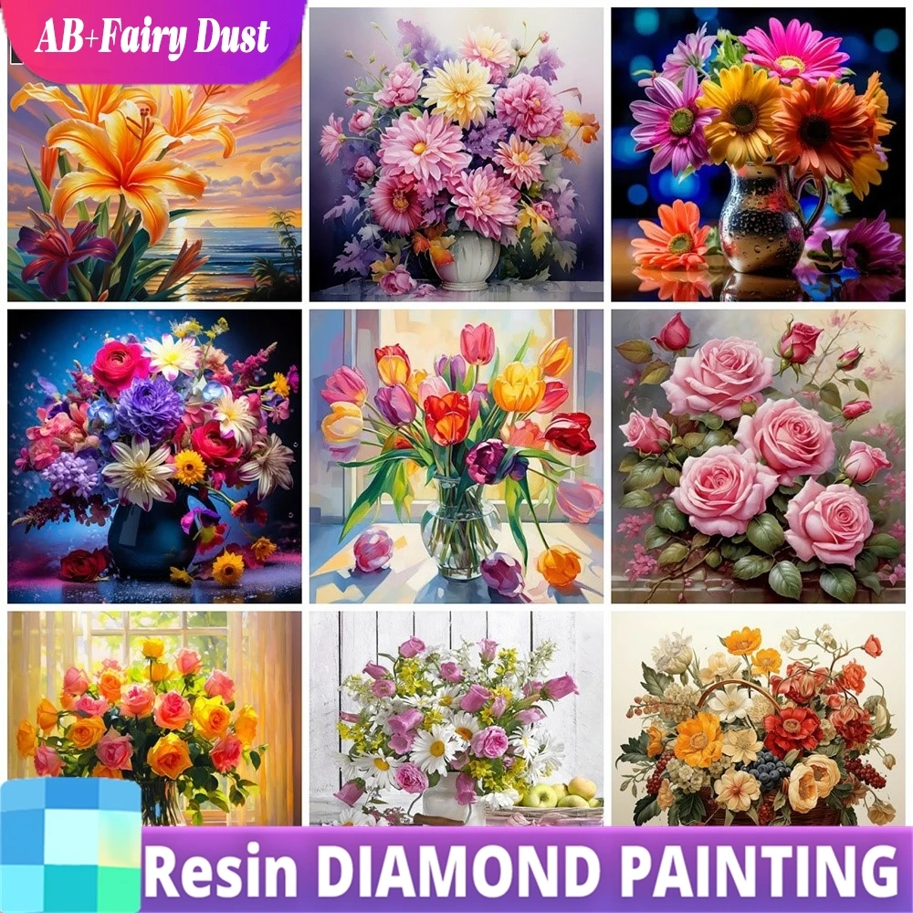 Harz Fee Staub AB Voller Diamanten Malerei Blume Neue Kollektion Diy Stickerei Rose 5D Mosaik Vase Kreuz Stich Kit Wohnkultur Image