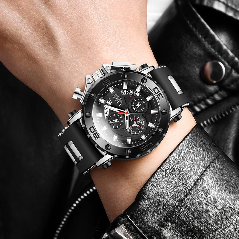 LIGE 2025 neue Top-Casual-Mode-Herrenuhr, Sport, Militär, Silikon, wasserdicht, leuchtende Uhr, Herren-Chronograph, Reloj Homme Image