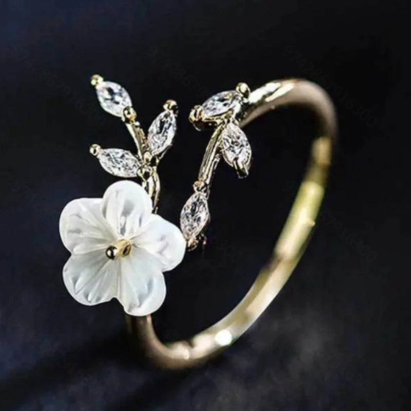Mode Licht Luxus Temperament Blume Öffnung Einstellbare Ring für Frauen Zarte Glänzende Intarsien Zirkonia Bankett Schmuck Image