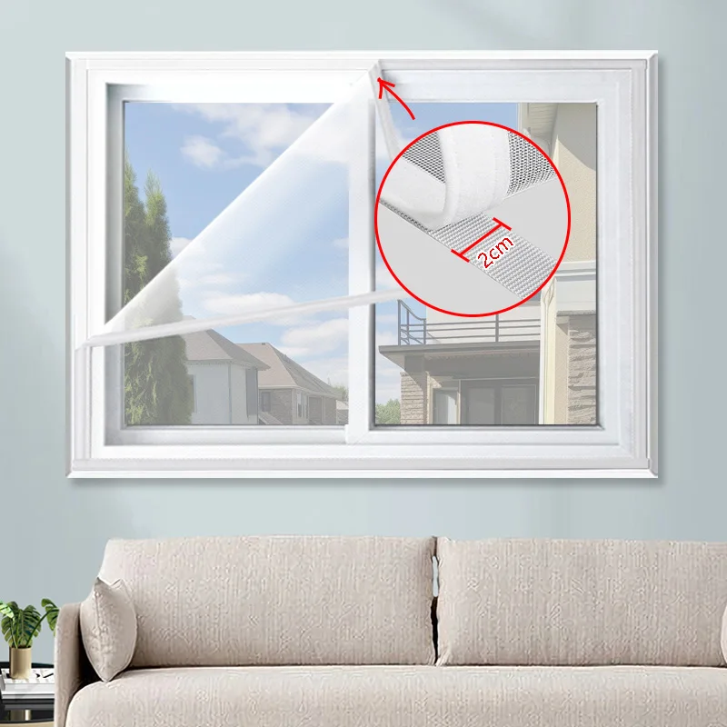 Weißes Moskitonetz, selbstklebendes Fenstergitter ohne Bohren, insektensicheres Fenstergitter, geeignet für Türen und Fenster. Vorhang Image