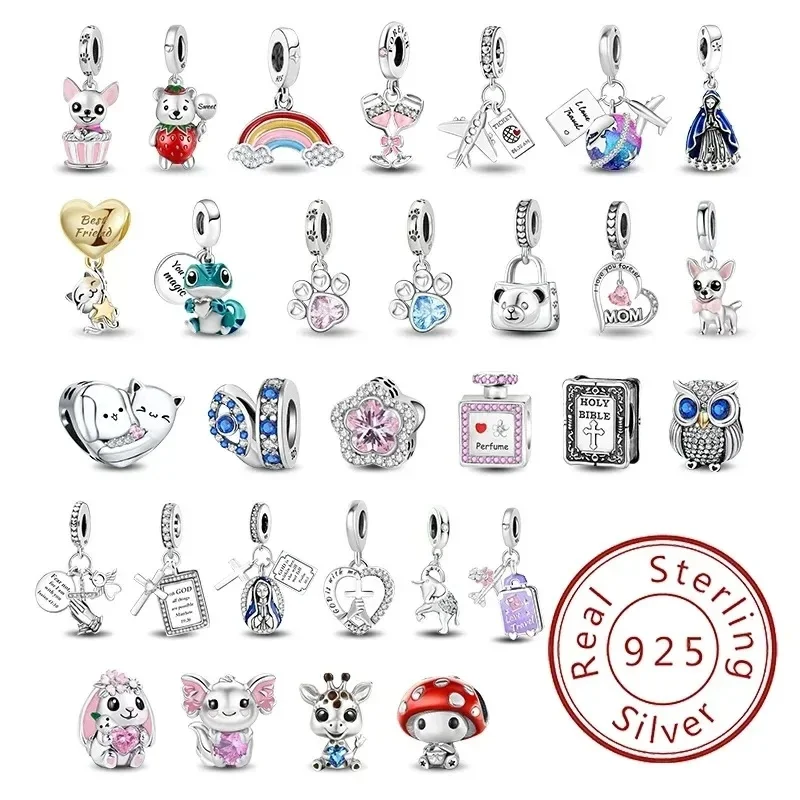 925er Sterlingsilber, Kreuz, Reise, Bibel, Katze, Hund, Chamäleon, Haustier-Charms, Perle, DIY-Armband, Armreif von hoher Qualität, edler Schmuck Image