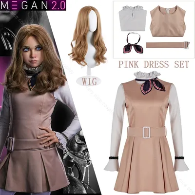 M3GAN 2.0 Cosplay Kostüm Perücke Megan Kleid AI Puppe Roboter Kleid Top Socken M3GAN Komplettes Set Image