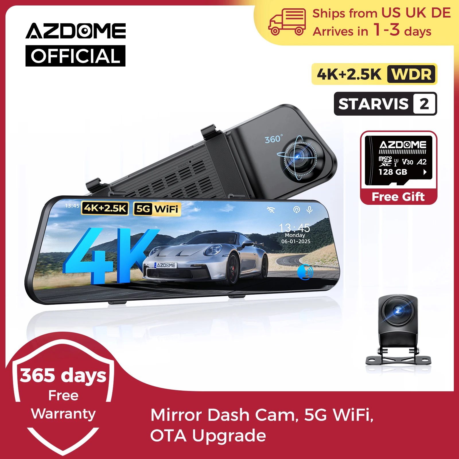 AZDOME 4K+2,5K Dash Cam PG17 Pro Dual HDR Rückspiegel Kamera STARVIS2 Sensor 5G WiFi OTA Upgrade Zeitleiste Wiedergabe Image