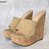 Sukeia Frauen Plattform Panto letten Sandalen schlüpfen auf Keile High Heels runde Zehen hübsche Aprikose Party Schuhe Damen uns plus Größe 5-20