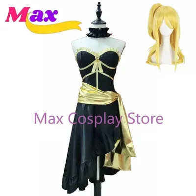 Cosplay Kostüm Lucy Heartfilia Erwachsene Frauen Halloween Karneval Show Schwarz Party Kleid Perücke Image