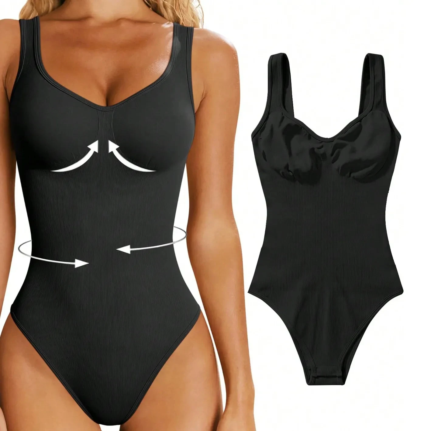 Yoga-Damen-Fitnessstudio, ärmellos, gerippter Strick, Bauchkontraktion, formend, einteiliger Overall, Sportbekleidung Image