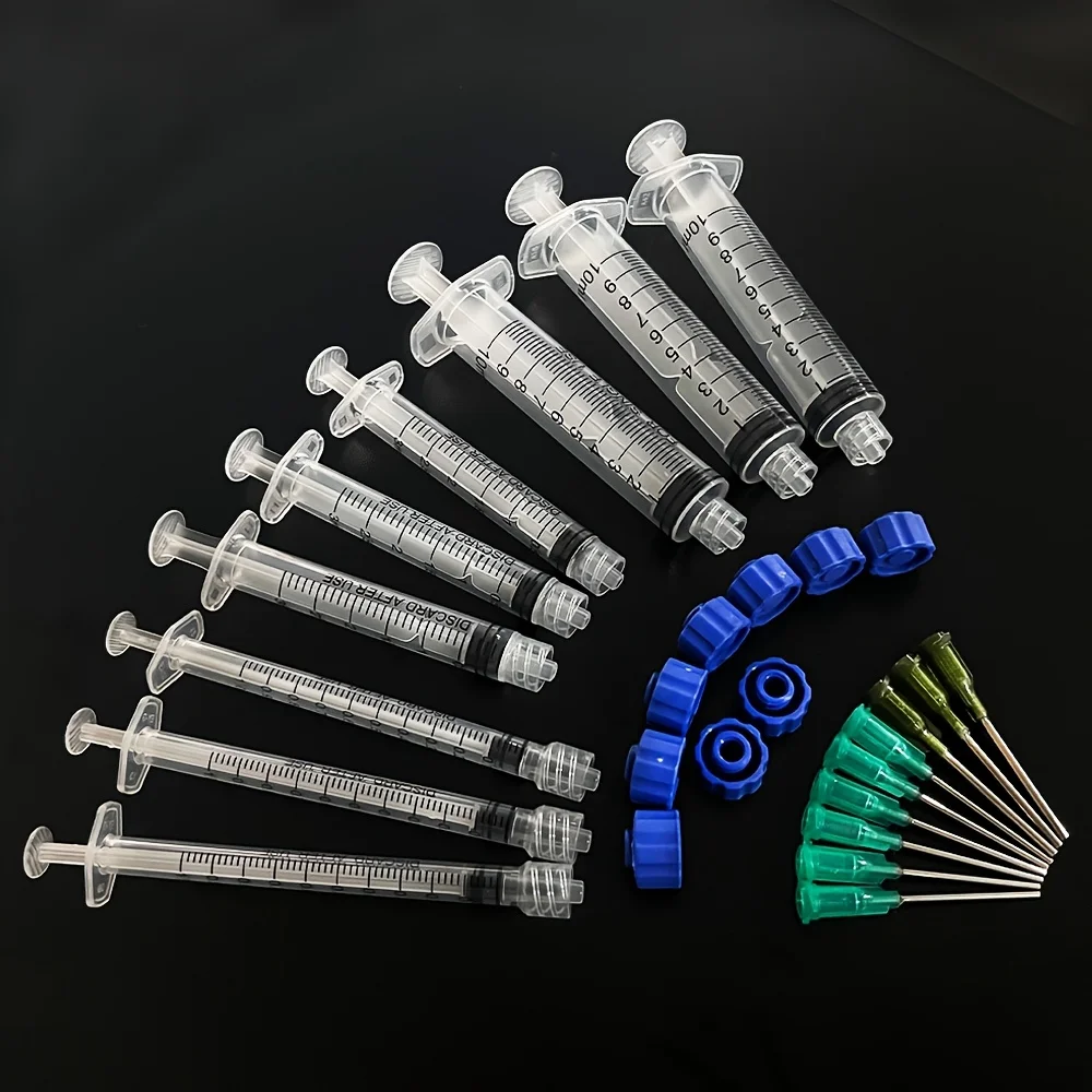 27 Stück – 10 ml, 3 ml, 1 ml Industrie-Injektionsset, mit 14G und 18G stumpfer Kippsernadel und Flachstopfenstopfen Image