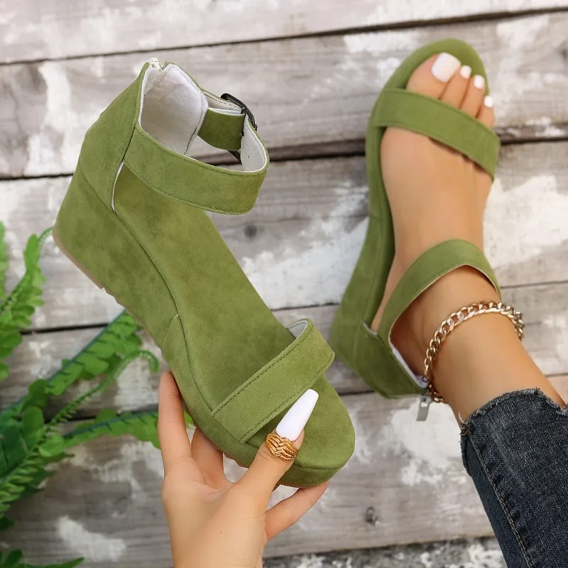Neue Beliebte Frauen Schuhe Plattform Sandalen Frauen Peep Toe Hohe Keile Heels Knöchel Schnallen Sandalen Espadrilles Weibliche Sandalen Schuhe Image