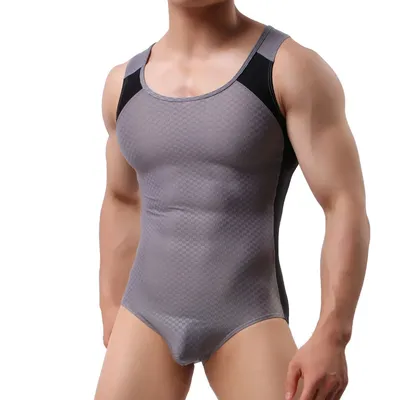 Männer Schlank Tank Unterhemden Sport Gym Fitness Body Sexy einteiliges Wrestling Singuletts Trikot Shapewear Bodybuilding Overalls Image