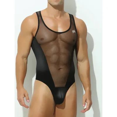 Bodysuit Hot Jumpsuit ultradünne transparente enge Boxershorts Eisseide Herren I-förmige Weste Brust Shapewear Image