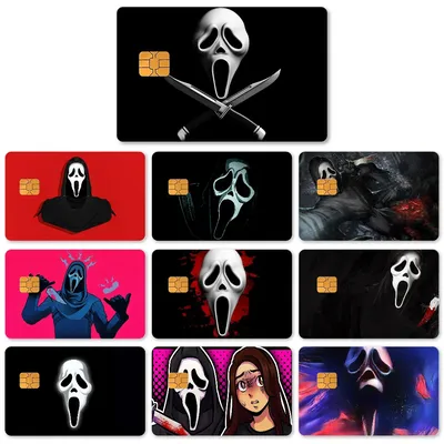 3D Lustiger Horrorfilm Teppich Rosa Ghostface Aufkleber 4 Stück PVC Kreditkartenhaut Aufkleber Abnehmbare selbstklebende Schutzfolie Image