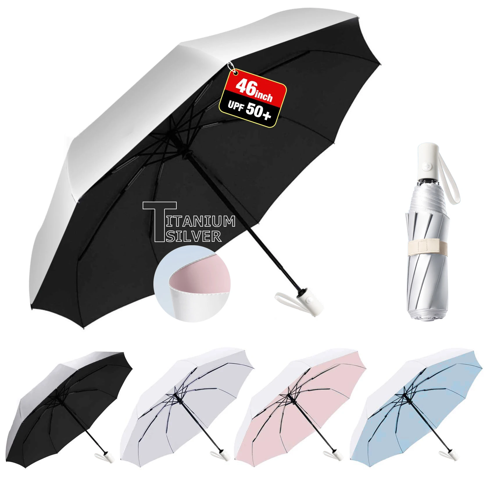 8 Rollen UV-Regenschirm, Titan, kleiner Regenschirm, automatisch faltbar, winddicht, Sonnenschirm, UV-Schutz, Sonnenschutz, dicker Taschen-Sonnenschirm
