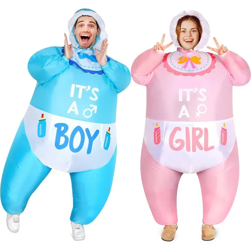 Neues aufblasbares Babykostüm für Erwachsene, lustiger aufblasbarer Maskottchenanzug, blau und rosa Baby-Show, verkleidet, Party, Halloween, Karneval Image