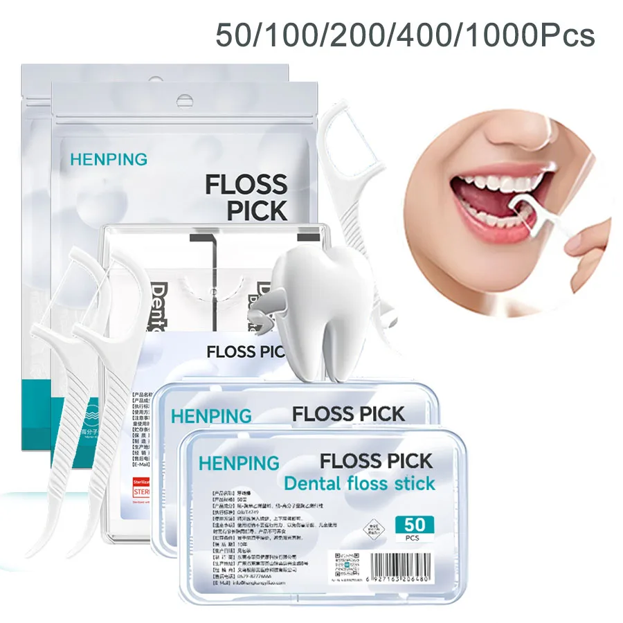 Großhandel 50-1000 stücke Zahnseide Tragbare Box Weiß Mundpflege Zähne Sauber Flache Draht Einweg Zahnstocher Sticks Familie reise Image