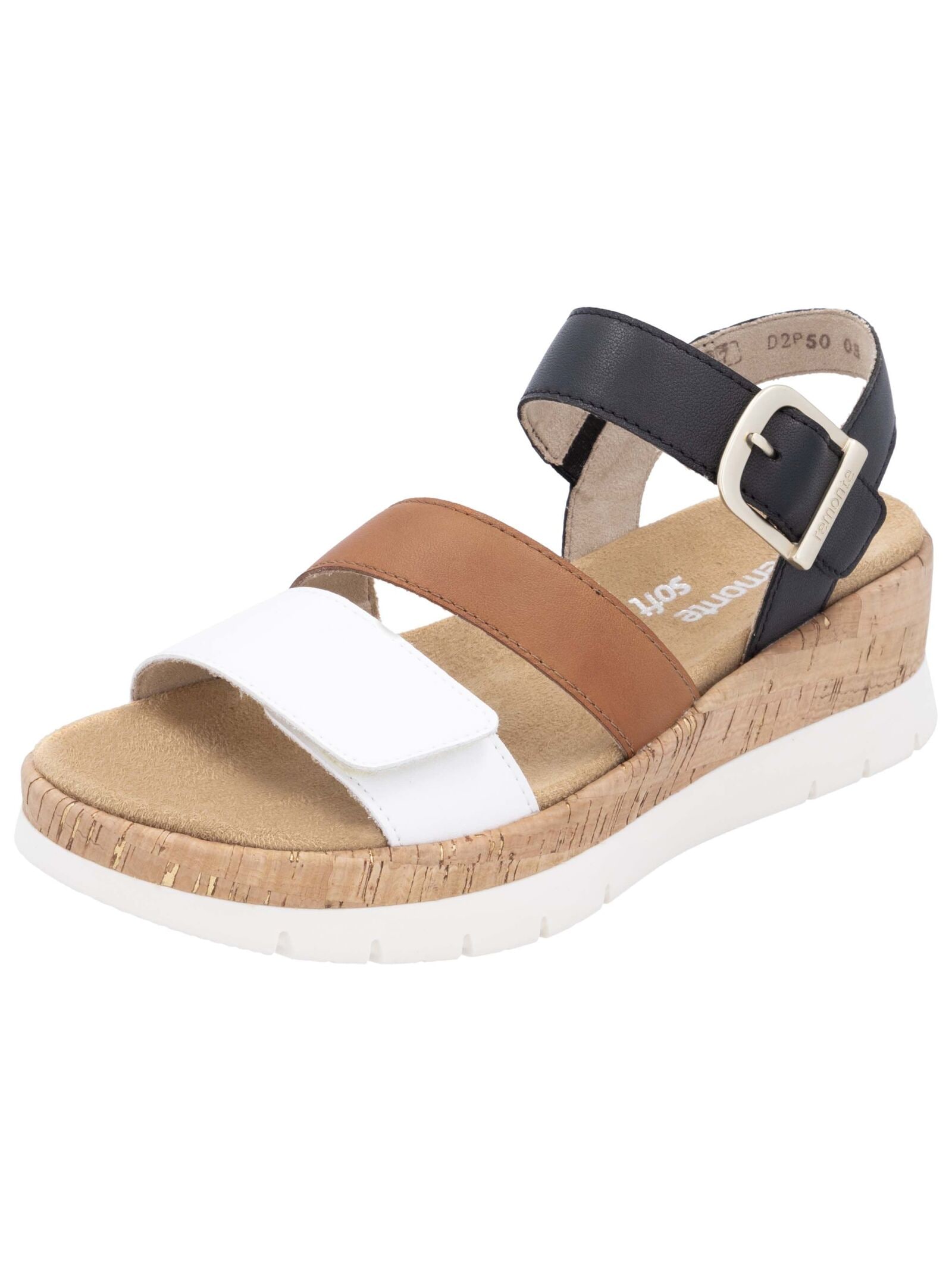 Keilsandalette REMONTE "Remonte Sandalen Leder", Damen, Gr. 37, schwarz (schwarz, weiß), Leder, Schuhe