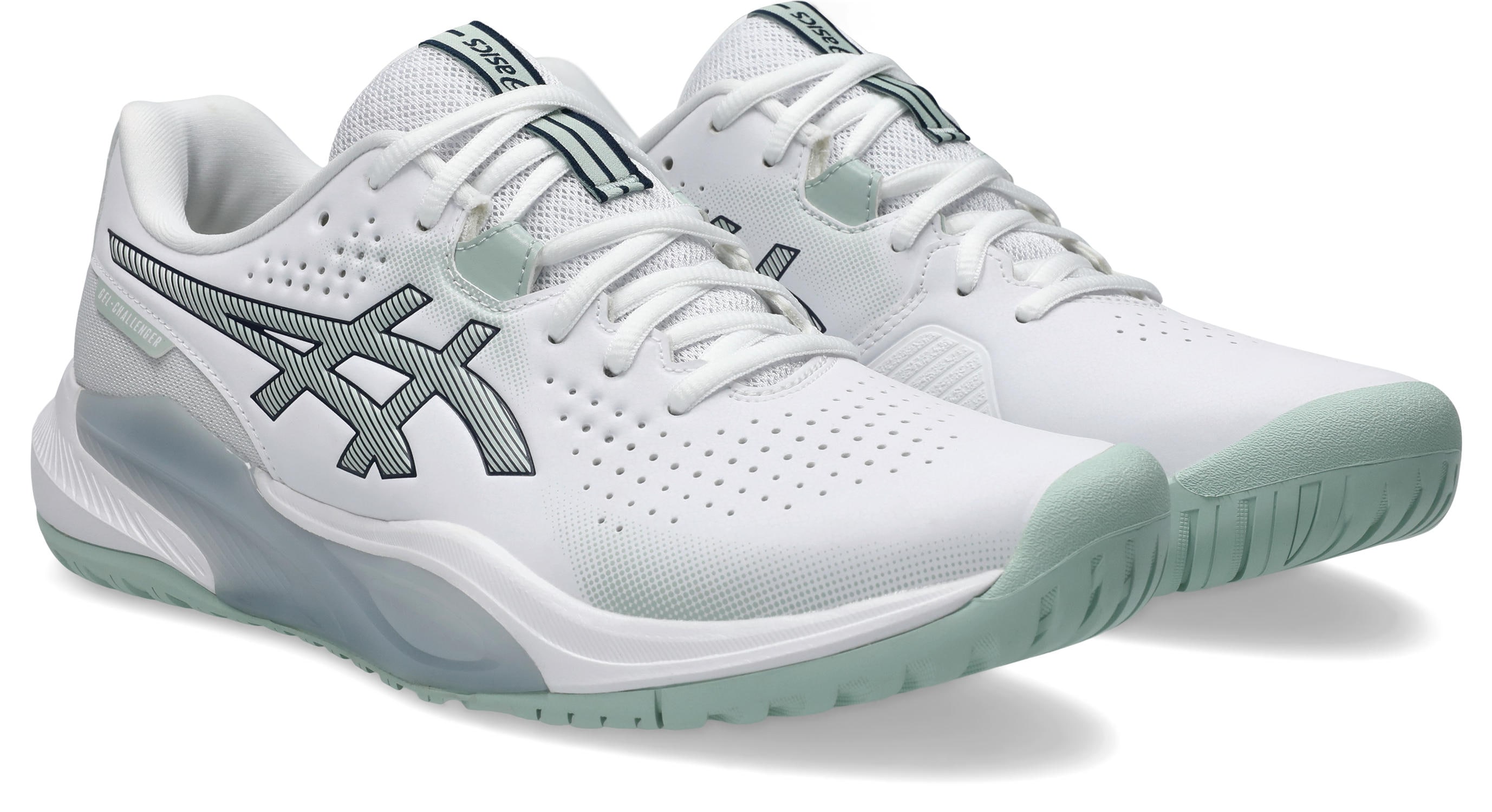 Tennisschuh ASICS "GEL-CHALLENGER 15", Herren, Gr. 45, weiß, lichen rock, Synthetik, Schuhe, All-Court-Schuh für alle Untergründe